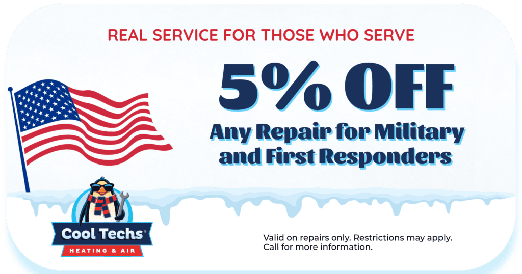 Real service for those who serve! 5% off any repair for military and first responders. Valid on repairs only. Restrictions may apply. Call for more information.